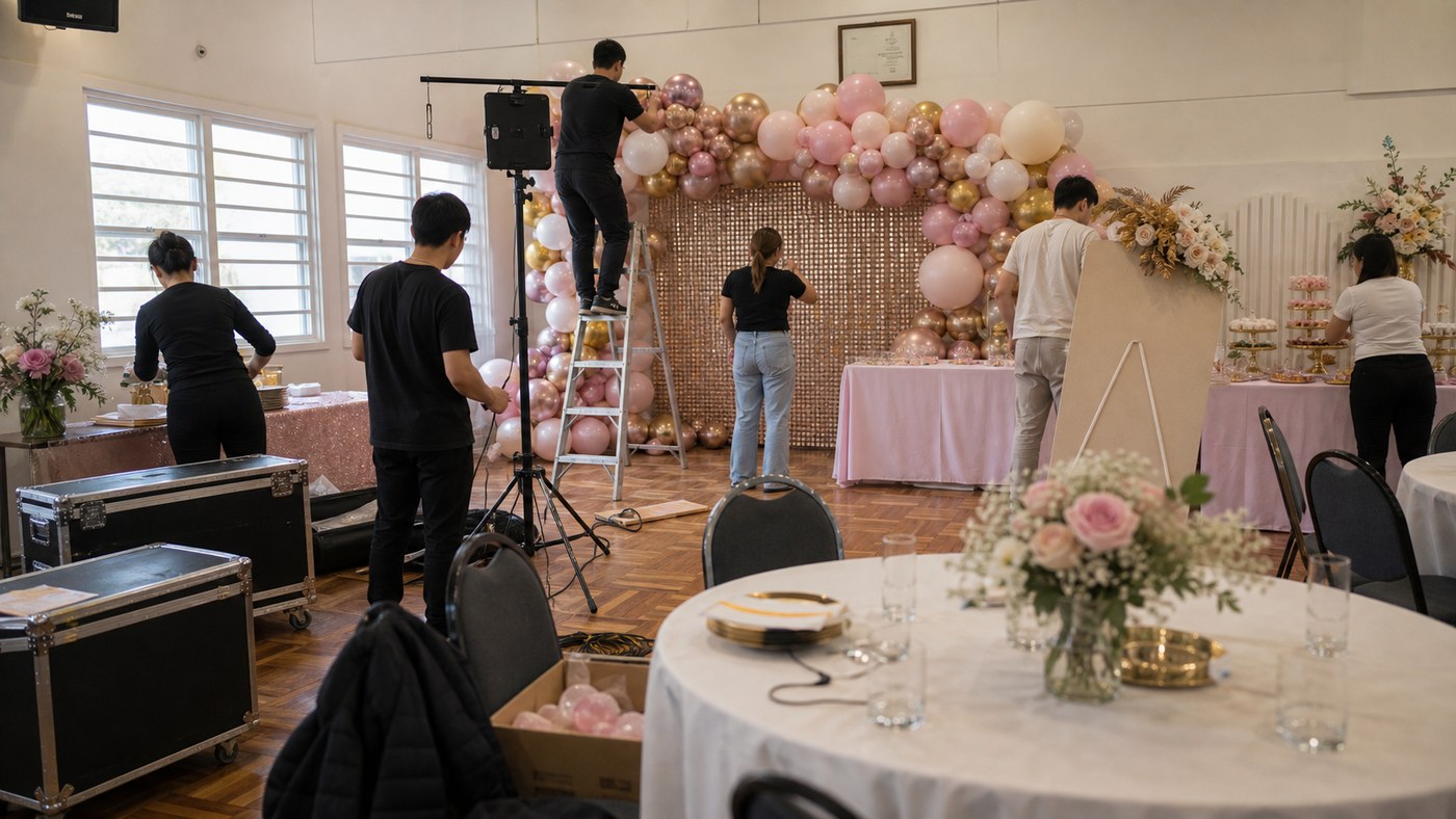 Candid daytime setup for a Sydney milestone birthday with florals, place cards, and soft window light